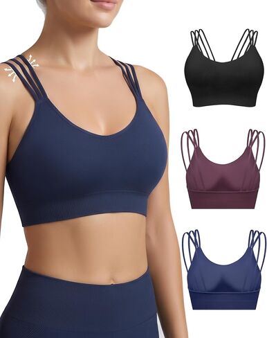 حمالة صدر رياضية FITTIN Strappy للنساء: راحة طوال اليوم لملابس اليوغا اليومية | 3 عبوات بتصميم ثلاثي الأشرطة لتوزيع الضغط، تغطية معززة خالية من الأسلاك للبيلاتيس للارتداء اليومي in Kuwait