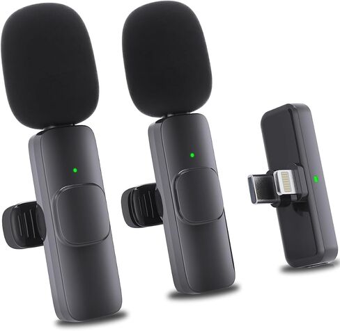 Wireless Mini Microphone for iPhone：2 Pack Lavalier Lapel Mic with AI Noise Cancellation & 70ft Range, 16H Total Battery, Plug and Play Clip-on Android Microphone for YouTube TikTok Podcast Vlogging in Kuwait