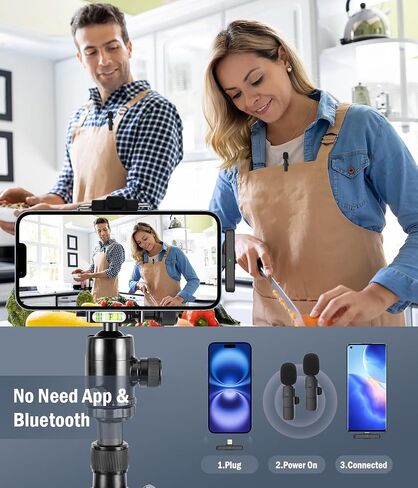 Wireless Mini Microphone for iPhone：2 Pack Lavalier Lapel Mic with AI Noise Cancellation & 70ft Range, 16H Total Battery, Plug and Play Clip-on Android Microphone for YouTube TikTok Podcast Vlogging in Kuwait