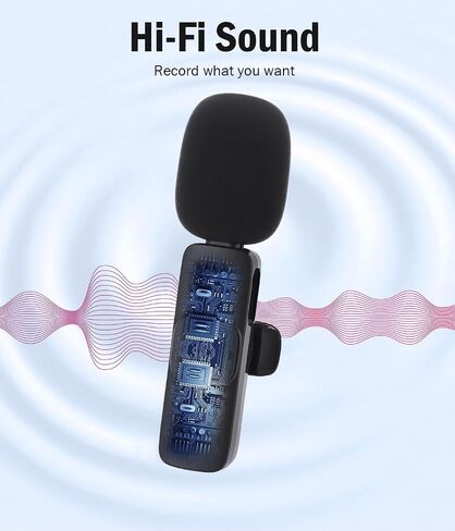 Wireless Mini Microphone for iPhone：2 Pack Lavalier Lapel Mic with AI Noise Cancellation & 70ft Range, 16H Total Battery, Plug and Play Clip-on Android Microphone for YouTube TikTok Podcast Vlogging in Kuwait