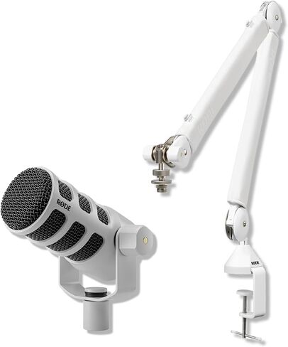 ميكروفون RODE PodMic الديناميكي للبودكاست (أبيض) مع ذراع استوديو احترافي RODE PSA1+ (أبيض) وكابل XLR in Kuwait