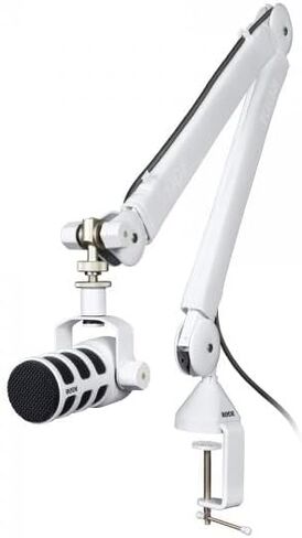 ميكروفون RODE PodMic الديناميكي للبودكاست (أبيض) مع ذراع استوديو احترافي RODE PSA1+ (أبيض) وكابل XLR in Kuwait