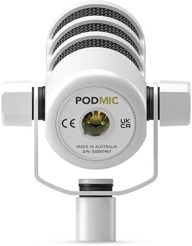 ميكروفون RODE PodMic الديناميكي للبودكاست (أبيض) مع ذراع استوديو احترافي RODE PSA1+ (أبيض) وكابل XLR in Kuwait