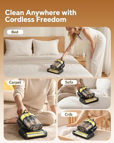 Mr.ego Cordless Mattress Vacuum Cleaner, 16Kpa Bed Vacuum Cleaner, UV-C & Ultrasonic Deep Cleaning, Smart Sensor & LED Display, Large Dust Cup, Reusable Filter, Handheld Vacuum for Bed, Sofa, Crib in Saudi Arabia