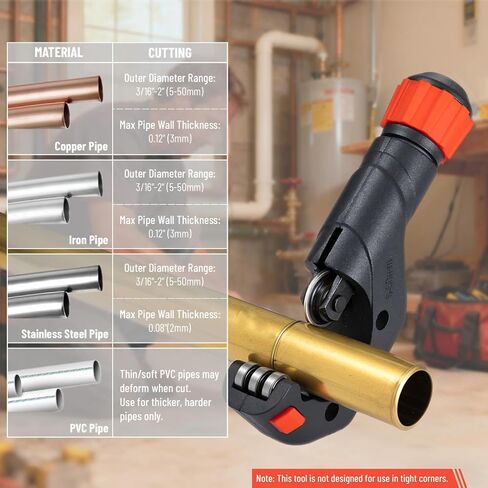 Heavy Duty Tube Cutter, Cuts 3/16 to 2 Inch Outer Diameter Tubes, Hand-Operated Copper Pipe Cutter for Copper, Iron, Aluminum, Stainless Steel Tubes, with Deburring Tool & Replaceable Blade in Kuwait