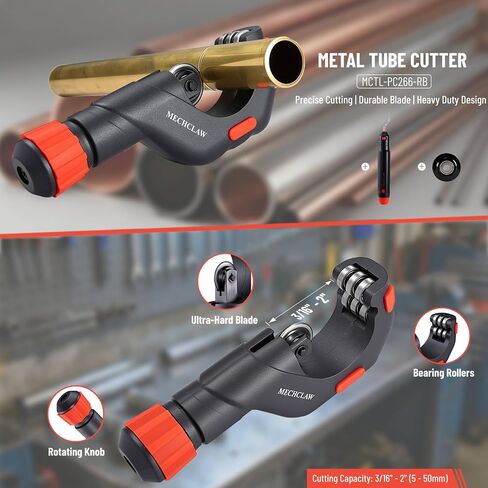Heavy Duty Tube Cutter, Cuts 3/16 to 2 Inch Outer Diameter Tubes, Hand-Operated Copper Pipe Cutter for Copper, Iron, Aluminum, Stainless Steel Tubes, with Deburring Tool & Replaceable Blade in Kuwait