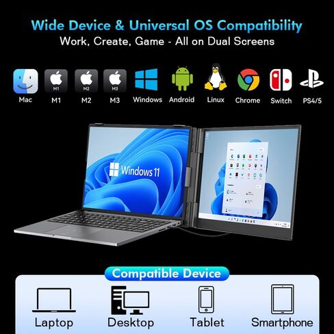 Blackview DCM8 Laptop Screen Extender 15.6" Portable Monitor 1920x1200 IPS FHD, Ultra-Slim Travel Dual Monitor for 13-17.3" Laptops, USB-C Plug & Play External Display for Windows/Mac/Android/Switch in Saudi Arabia