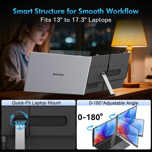 Blackview DCM8 Laptop Screen Extender 15.6" Portable Monitor 1920x1200 IPS FHD, Ultra-Slim Travel Dual Monitor for 13-17.3" Laptops, USB-C Plug & Play External Display for Windows/Mac/Android/Switch in Saudi Arabia