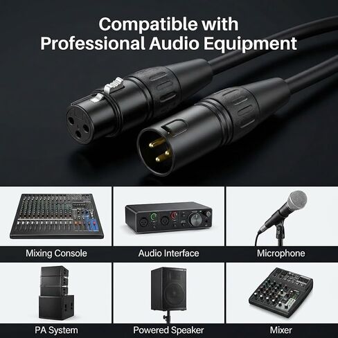XLR to XLR Microphone Cable 6.6ft, 3-Pin Balanced XLR Male to Female Cable for Recording, Audio Interface, Mixer, Studio and Live Sound in Kuwait