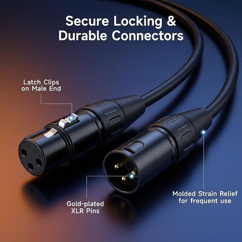 XLR to XLR Microphone Cable 6.6ft, 3-Pin Balanced XLR Male to Female Cable for Recording, Audio Interface, Mixer, Studio and Live Sound in Kuwait