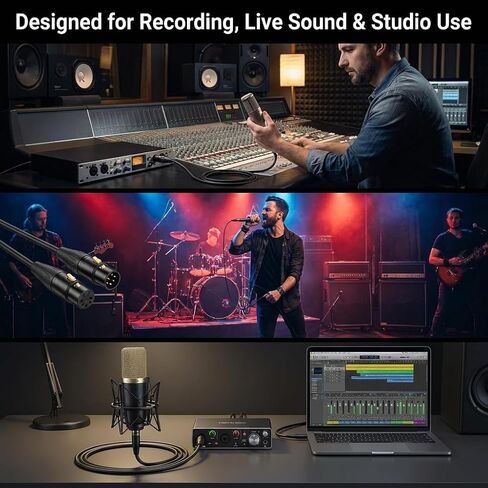XLR to XLR Microphone Cable 6.6ft, 3-Pin Balanced XLR Male to Female Cable for Recording, Audio Interface, Mixer, Studio and Live Sound in Kuwait