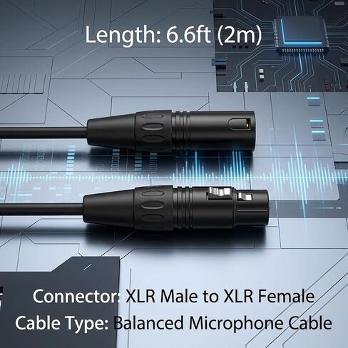 XLR to XLR Microphone Cable 6.6ft, 3-Pin Balanced XLR Male to Female Cable for Recording, Audio Interface, Mixer, Studio and Live Sound in Kuwait