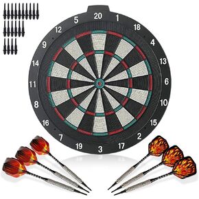 18 Inch Soft Tip Dart Board for Adults, Staple-Free Plastic Surface with 6 Aluminum Darts & 20 Extra Tips, Indoor/Outdoor Game Room Bar Dartboard Set in Kuwait