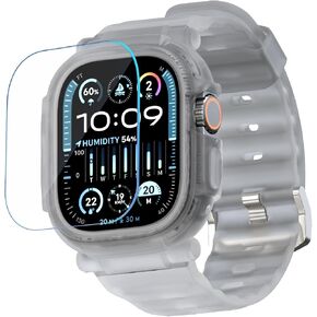 حافظة سوار Elkson لساعة Apple Watch Ultra 3/2/1 مقاس 49 ملم مع واقي شاشة من الزجاج المقسى، سلسلة Quattro Pro، غطاء واقٍ متين من الدرجة العسكرية، مادة TPU، شفافة in Kuwait