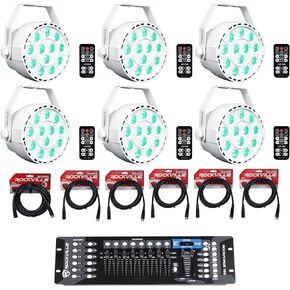 حزمة Rockville RockPAR TRI: (6) مصابيح LED RGB DMX Par Wash مع جهاز تحكم أبيض عن بعد، وحدة تحكم قناة ROCKFORCE 192، كابل RDX3M25 بطول 25 قدمًا بثلاثة دبابيس، (5) كابلات RDX3M10 بطول 10 أقدام بثلاثة دبابيس، 13 عنصرًا in Kuwait