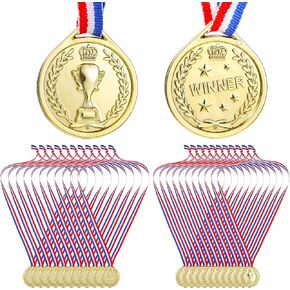 24 PCS Gold Medals for Kids, 1.4 Inch Plastic Golden Winner Medals with Neck Ribbon, Lightweight Small Size Trophy Team Prize Gifts for Sports Games Competitions Party Favors in Kuwait
