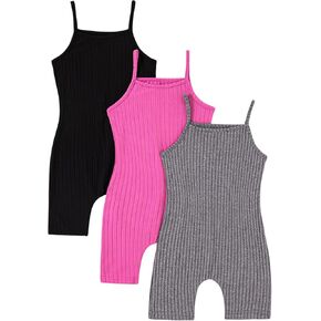 VARMILO 3-Pack Toddler Girl Sleeveless Romper - Butterfly Print Short Jumpsuit Summer Casual Outfit for Baby Girls in Kuwait
