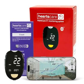 مجموعة أدوات اختبار اللاكتات من HeartsCare - 10 شرائط و1 متر - وقت اختبار 5 ثوانٍ مع أداء ثلاثي الأبعاد مجاني وتكامل تطبيق البلوتوث in Kuwait