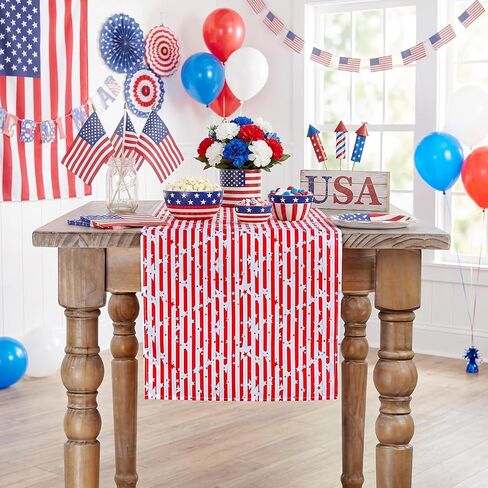Independence Day Table Runner 4th of July Decoration 13x84inch American Flag Red White Striped Star Dresser Scarves Holiday Table Runners Party Celebration in Kuwait