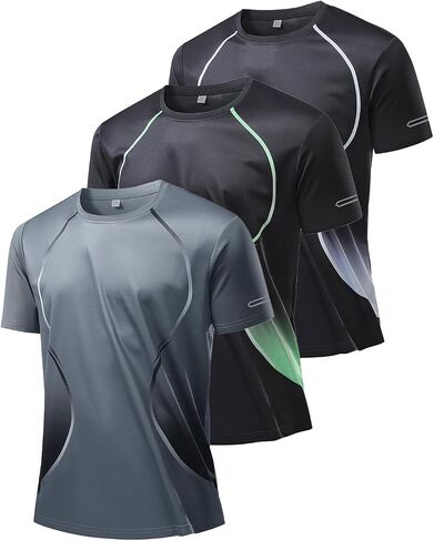 3 PCS Workout Shirts for Moisture Wicking Quick Dry T Shirt Men Active Short Sleeve for Running Gym Casual in Kuwait