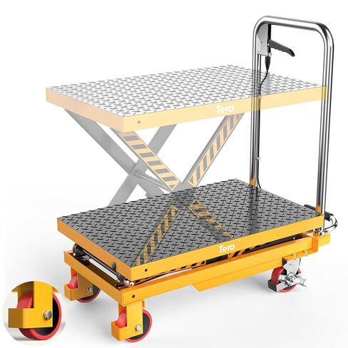 Tera Foldable Hydraulic Lift Table Cart: 330lbs Capacity 28.5" Lifting Height Single Scissor Lift with Non-Slip Pad Anti-Collision Wheels Thickened Scissors for Material Handling and Transportation in Kuwait