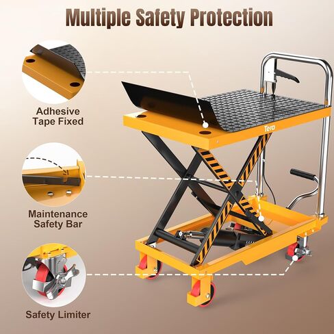 Tera Foldable Hydraulic Lift Table Cart: 330lbs Capacity 28.5" Lifting Height Single Scissor Lift with Non-Slip Pad Anti-Collision Wheels Thickened Scissors for Material Handling and Transportation in Kuwait