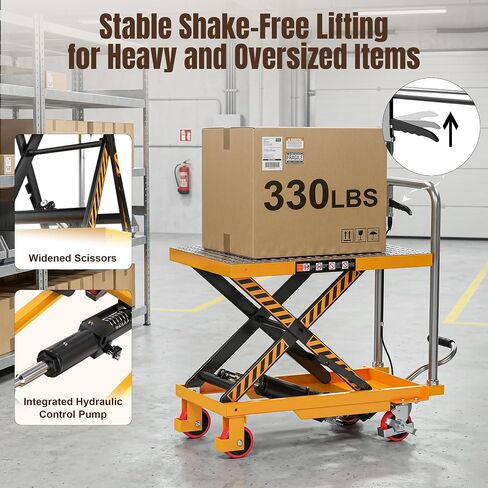 Tera Foldable Hydraulic Lift Table Cart: 330lbs Capacity 28.5" Lifting Height Single Scissor Lift with Non-Slip Pad Anti-Collision Wheels Thickened Scissors for Material Handling and Transportation in Kuwait