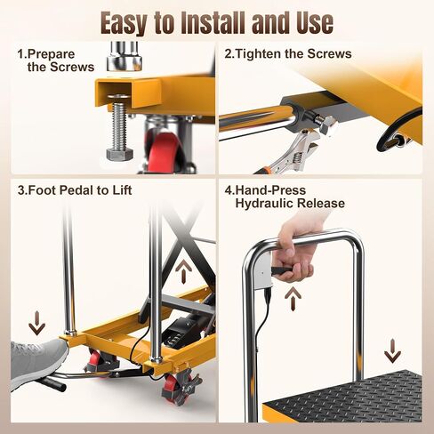 Tera Foldable Hydraulic Lift Table Cart: 330lbs Capacity 28.5" Lifting Height Single Scissor Lift with Non-Slip Pad Anti-Collision Wheels Thickened Scissors for Material Handling and Transportation in Kuwait