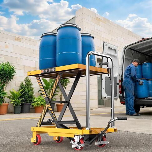 Tera Foldable Hydraulic Lift Table Cart: 330lbs Capacity 28.5" Lifting Height Single Scissor Lift with Non-Slip Pad Anti-Collision Wheels Thickened Scissors for Material Handling and Transportation in Kuwait