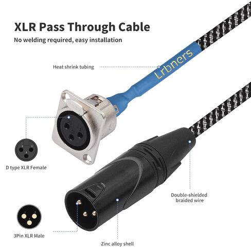 كابل أنثى بطول 2 قدم XLR ذكر إلى D - 3Pin XLR مع موصل من سبائك الزنك، كابل مضفر بأكمام زرقاء، طقم بدون لحام لمحول الإدخال المثبت على الرف (عبوة من قطعتين مع الأجهزة) in Kuwait