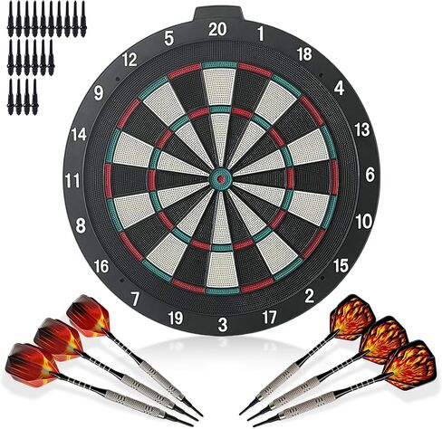 18 Inch Soft Tip Dart Board for Adults, Staple-Free Plastic Surface with 6 Aluminum Darts & 20 Extra Tips, Indoor/Outdoor Game Room Bar Dartboard Set in Kuwait