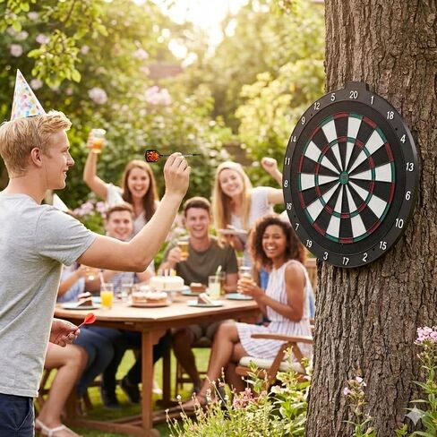 18 Inch Soft Tip Dart Board for Adults, Staple-Free Plastic Surface with 6 Aluminum Darts & 20 Extra Tips, Indoor/Outdoor Game Room Bar Dartboard Set in Kuwait