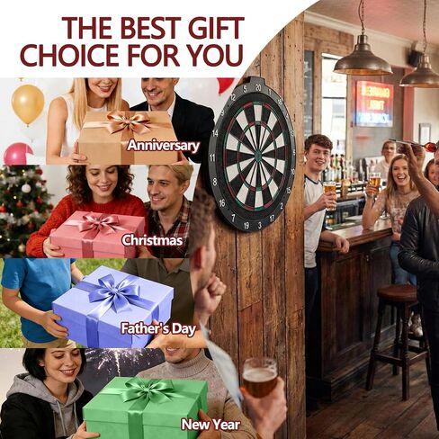 18 Inch Soft Tip Dart Board for Adults, Staple-Free Plastic Surface with 6 Aluminum Darts & 20 Extra Tips, Indoor/Outdoor Game Room Bar Dartboard Set in Kuwait