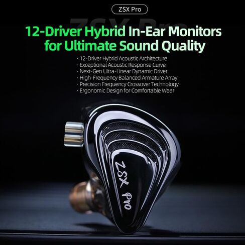 KZ ZSX Pro – 5BA+1DD 6 Driver Hybrid in-Ear HiFi Earphones, in Ear Earbuds, in-Ears Headphones for Audiophile Musicians (Without mic, Black) in Saudi Arabia