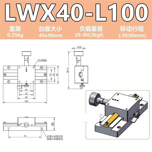 Swallowtail Groove Sliding Table Lwzlwx25/40/60 Position Adjustment Gear Rack Type Platform 1Pcs(LWX40-L100【X轴】) in Kuwait