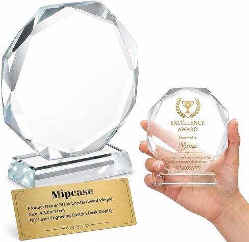 Mipcase Crystal Award Plaque Blank 4.32 in Engravable Trophy | Personalized Octagon Engravable Glass Trophy for Engravable Employee Recognition Corporate School Awards Appreciation Gift in Kuwait