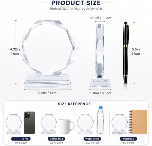 Mipcase Crystal Award Plaque Blank 4.32 in Engravable Trophy | Personalized Octagon Engravable Glass Trophy for Engravable Employee Recognition Corporate School Awards Appreciation Gift in Kuwait