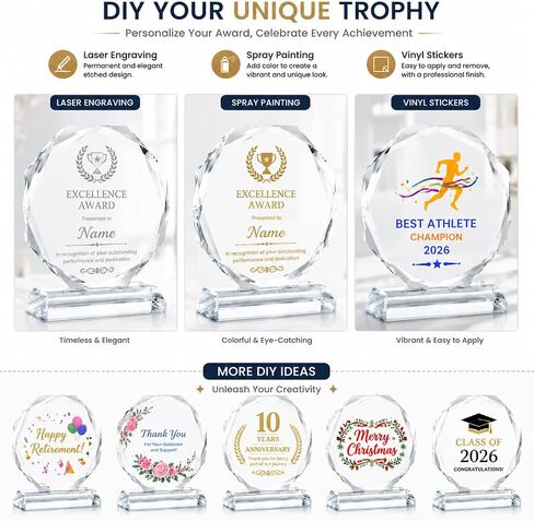 Mipcase Crystal Award Plaque Blank 4.32 in Engravable Trophy | Personalized Octagon Engravable Glass Trophy for Engravable Employee Recognition Corporate School Awards Appreciation Gift in Kuwait