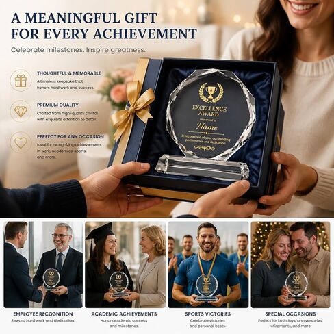 Mipcase Crystal Award Plaque Blank 4.32 in Engravable Trophy | Personalized Octagon Engravable Glass Trophy for Engravable Employee Recognition Corporate School Awards Appreciation Gift in Kuwait