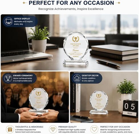 Mipcase Crystal Award Plaque Blank 4.32 in Engravable Trophy | Personalized Octagon Engravable Glass Trophy for Engravable Employee Recognition Corporate School Awards Appreciation Gift in Kuwait