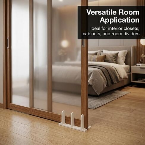 QWORK Sliding Closet Door Floor Guides, 4 Pack Universal ABS Bottom Guide for 1-3/8 Inch Thick Sliding Doors – White Closet Door Guides with Screws for Cabinet, Bathroom, and Kitchen Doors in Kuwait
