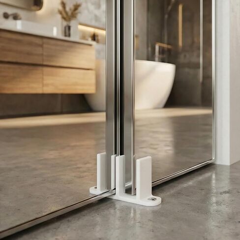 QWORK Sliding Closet Door Floor Guides, 4 Pack Universal ABS Bottom Guide for 1-3/8 Inch Thick Sliding Doors – White Closet Door Guides with Screws for Cabinet, Bathroom, and Kitchen Doors in Kuwait