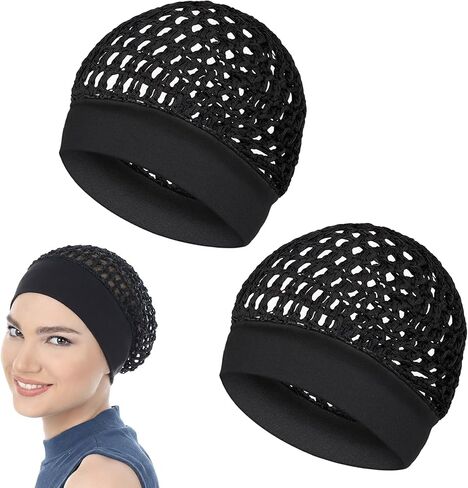 2 Pack Comfortable Hair Nets for Sleeping Women Elastic Knit Hair Net Stretchy Elastic No Marks Comfortable Hair Nets, Breathable Hair Wrap Net for Hair Protection(Black) in Kuwait