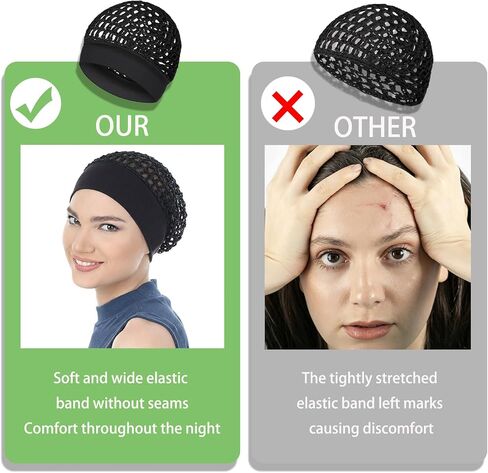 2 Pack Comfortable Hair Nets for Sleeping Women Elastic Knit Hair Net Stretchy Elastic No Marks Comfortable Hair Nets, Breathable Hair Wrap Net for Hair Protection(Black) in Kuwait