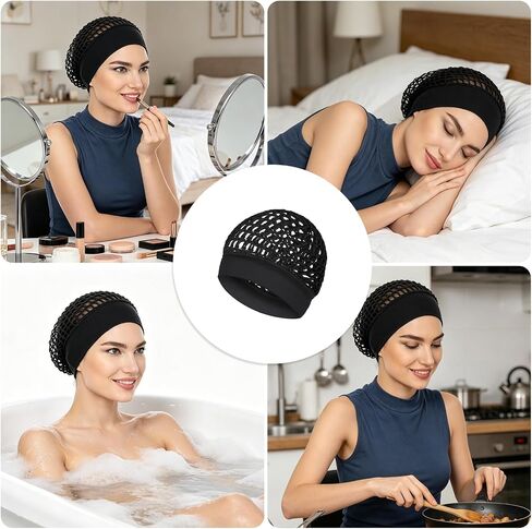 2 Pack Comfortable Hair Nets for Sleeping Women Elastic Knit Hair Net Stretchy Elastic No Marks Comfortable Hair Nets, Breathable Hair Wrap Net for Hair Protection(Black) in Kuwait