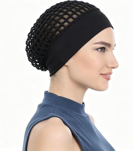 2 Pack Comfortable Hair Nets for Sleeping Women Elastic Knit Hair Net Stretchy Elastic No Marks Comfortable Hair Nets, Breathable Hair Wrap Net for Hair Protection(Black) in Kuwait