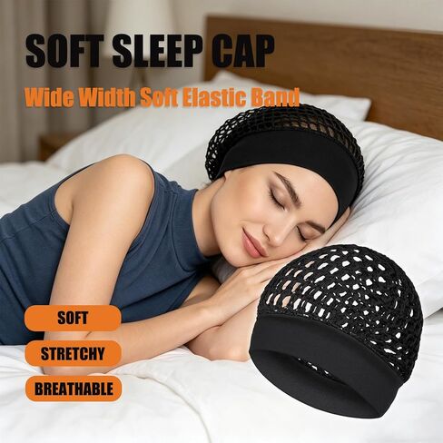2 Pack Comfortable Hair Nets for Sleeping Women Elastic Knit Hair Net Stretchy Elastic No Marks Comfortable Hair Nets, Breathable Hair Wrap Net for Hair Protection(Black) in Kuwait