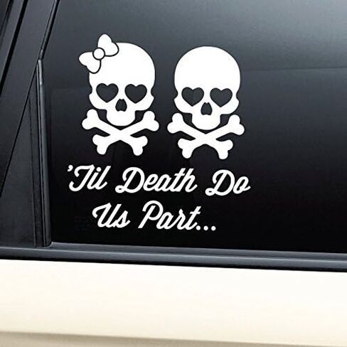 ملصق من الفينيل مطبوع عليه Til Death Do Us Part Punk Skulls Marriage - ملصق ممتص للصدمات للنوافذ والسيارات والشاحنات وأجهزة الكمبيوتر المحمولة، إلخ. in Kuwait