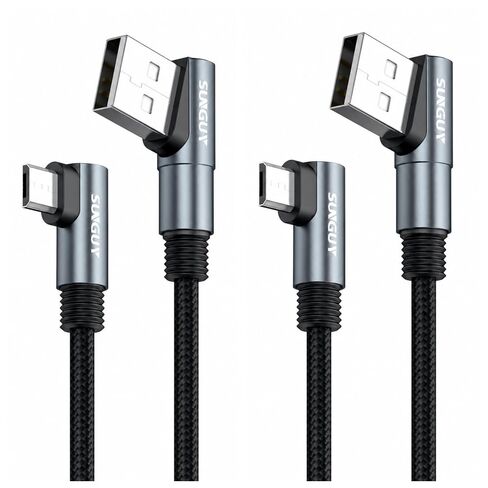 SUNGUY Dual Right Angle Micro USB Cable, 90 Degree Space-Saving Charging Cord for Tight Setups, Old Phones, TV Stick, Streaming Devices, MP3 Players, Speakers, E-Readers, 2-Pack 3FT Grey in Kuwait