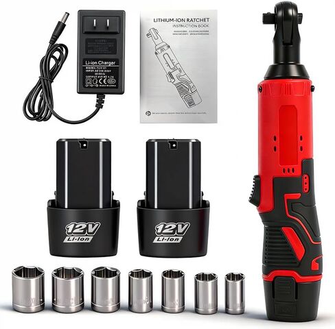 Electric Ratchet Wrenches Set, 3/8“ Drive Brushless Cordless Ratchet Wrench Set, 12V Ratchet with 2Battery and Fast Charger for Home Car Repair (Red) in Saudi Arabia